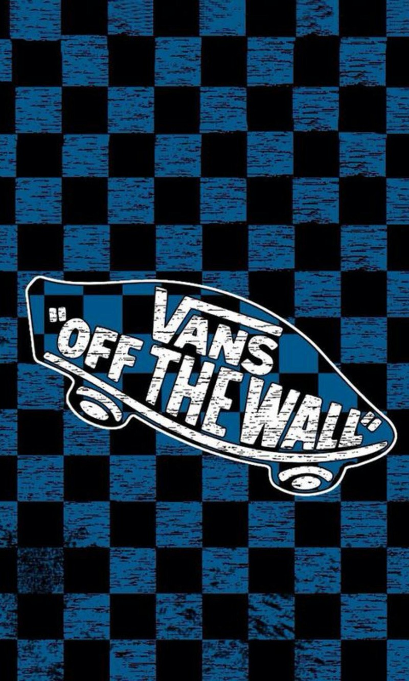 Логотип vans off the wall на синем и черном клетчатом фоне (чёрный, синий)