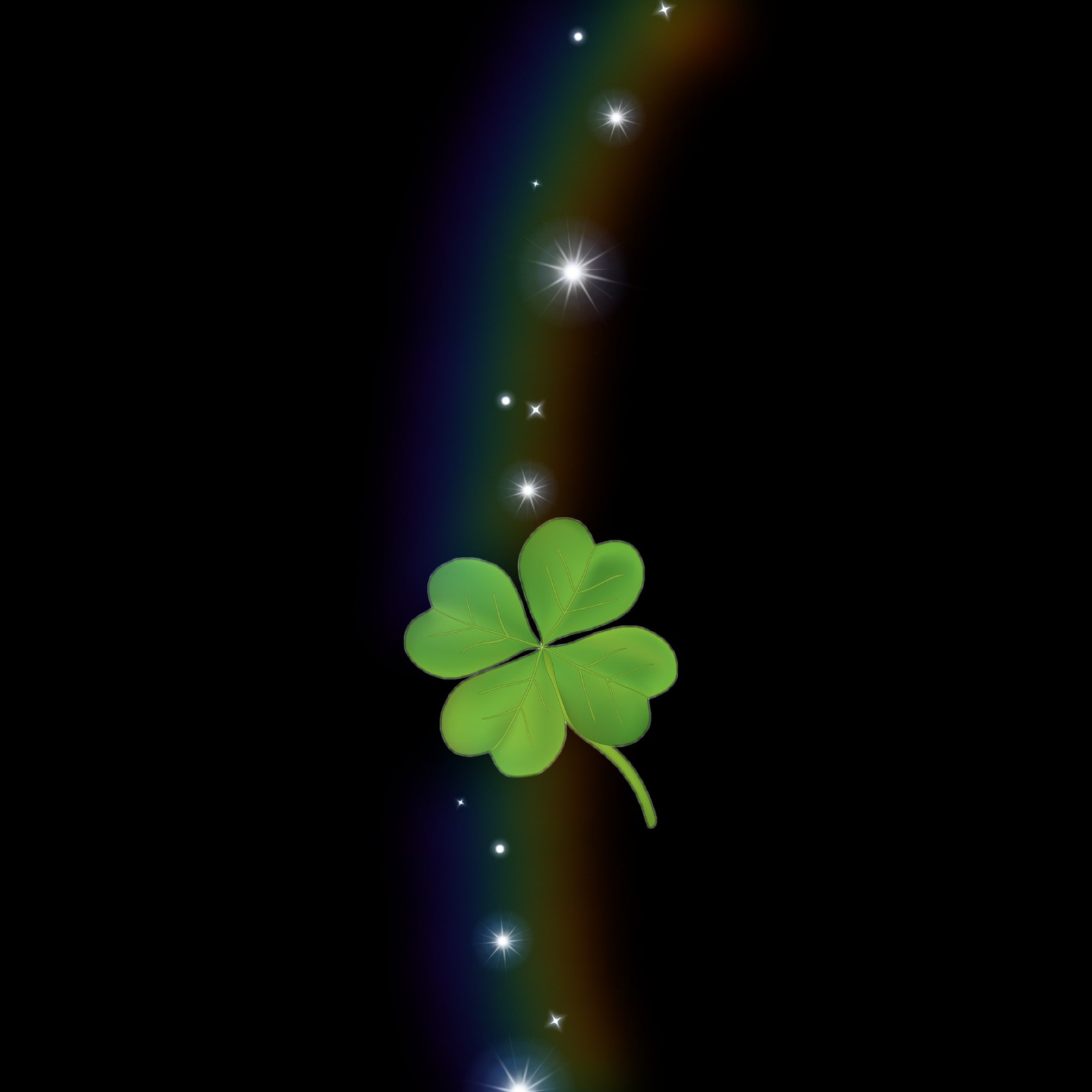 A close up of a four leaf clover with a rainbow in the background (ashley, beauty)