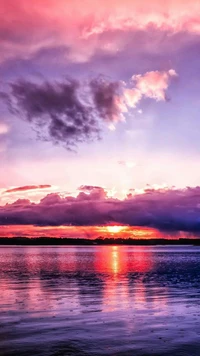 clouds, lake, nature, sky, sunset wallpaper