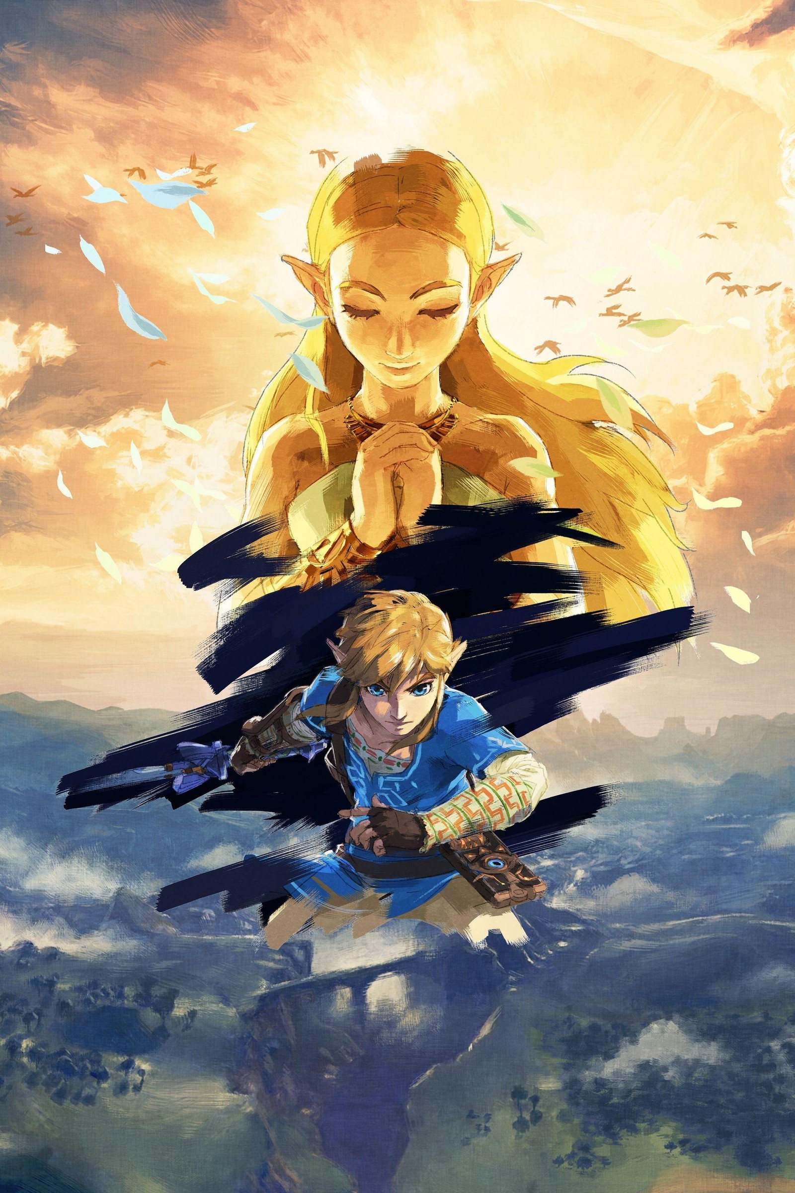 A painting of a woman riding a horse with a sword (legend, nintendo, of, the, zelda)