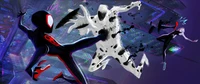 Batalha épica contra o chefe: Miles Morales e Spider-Gwen contra o vilão em 'Através do Spider-Verse