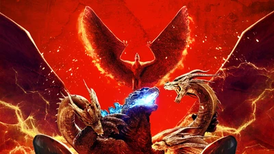 Conflit épique des titans : Godzilla, Roi Ghidorah et Rodan en bataille.