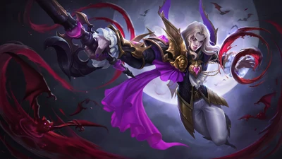 Ланселот, Темный Граф: Поразительный персонаж Mobile Legends на зловещей лунной сцене.