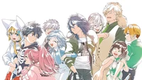 Ensemble de personnages de Kemono Jihen dans des poses dynamiques