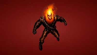 Ghost Rider : Fureur Enflammée sur Fond Rouge - Œuvre d'Art de Super-Héros Marvel