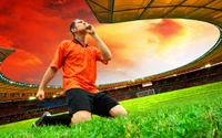 Celebrating Victory on the Football Field at Sunset