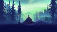 Surreal Wilderness: A Fox Amidst Majestic Pines