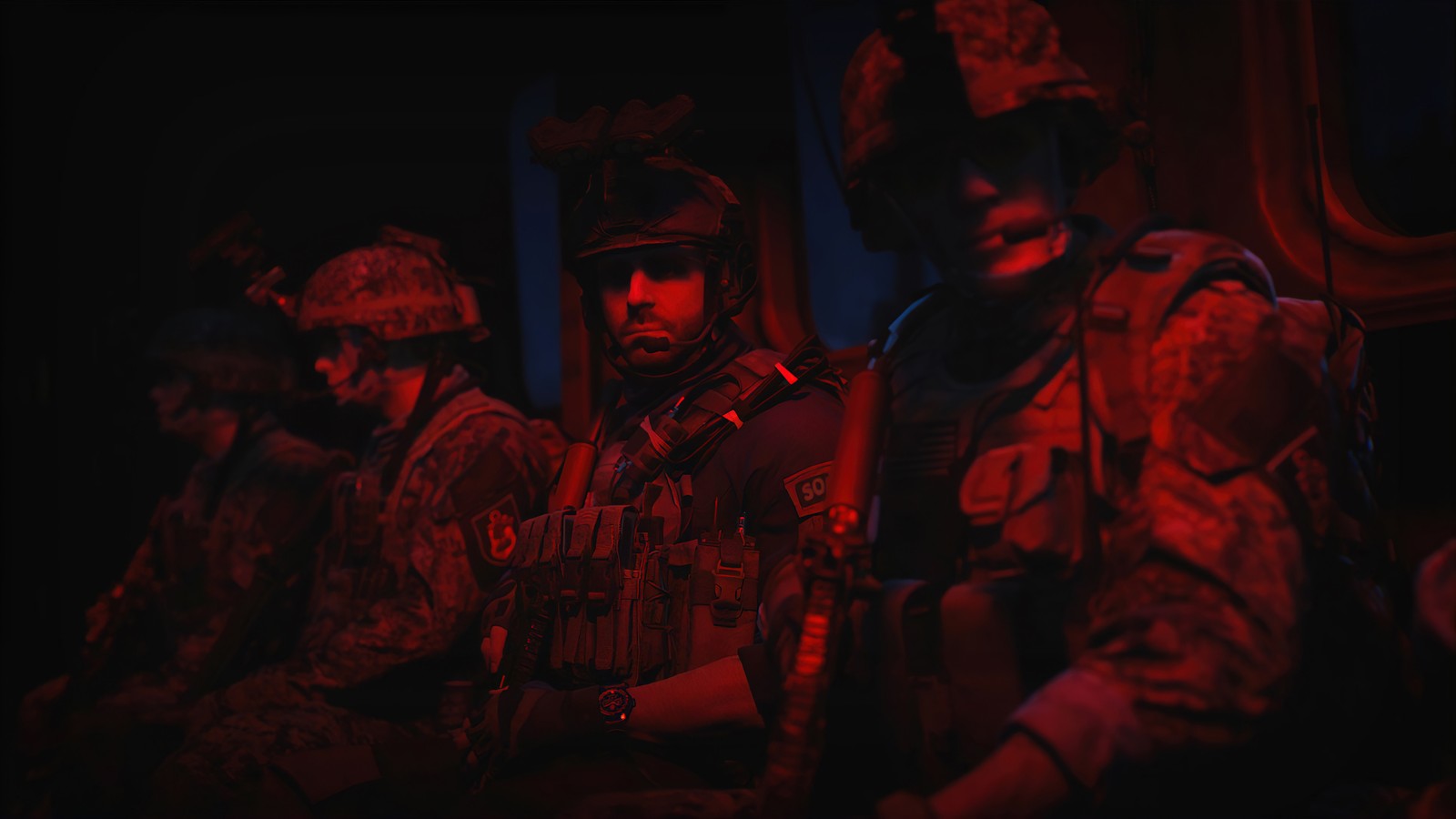 A group of soldiers sitting in a line in a dark room (call of duty modern warfare 2, video game, cod modern warfare ii, call of duty, soldier)