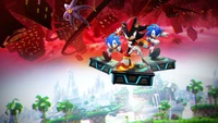 Sonic and Shadow unite in a dynamic 4K adventure, featuring vibrant landscapes and a futuristic backdrop.