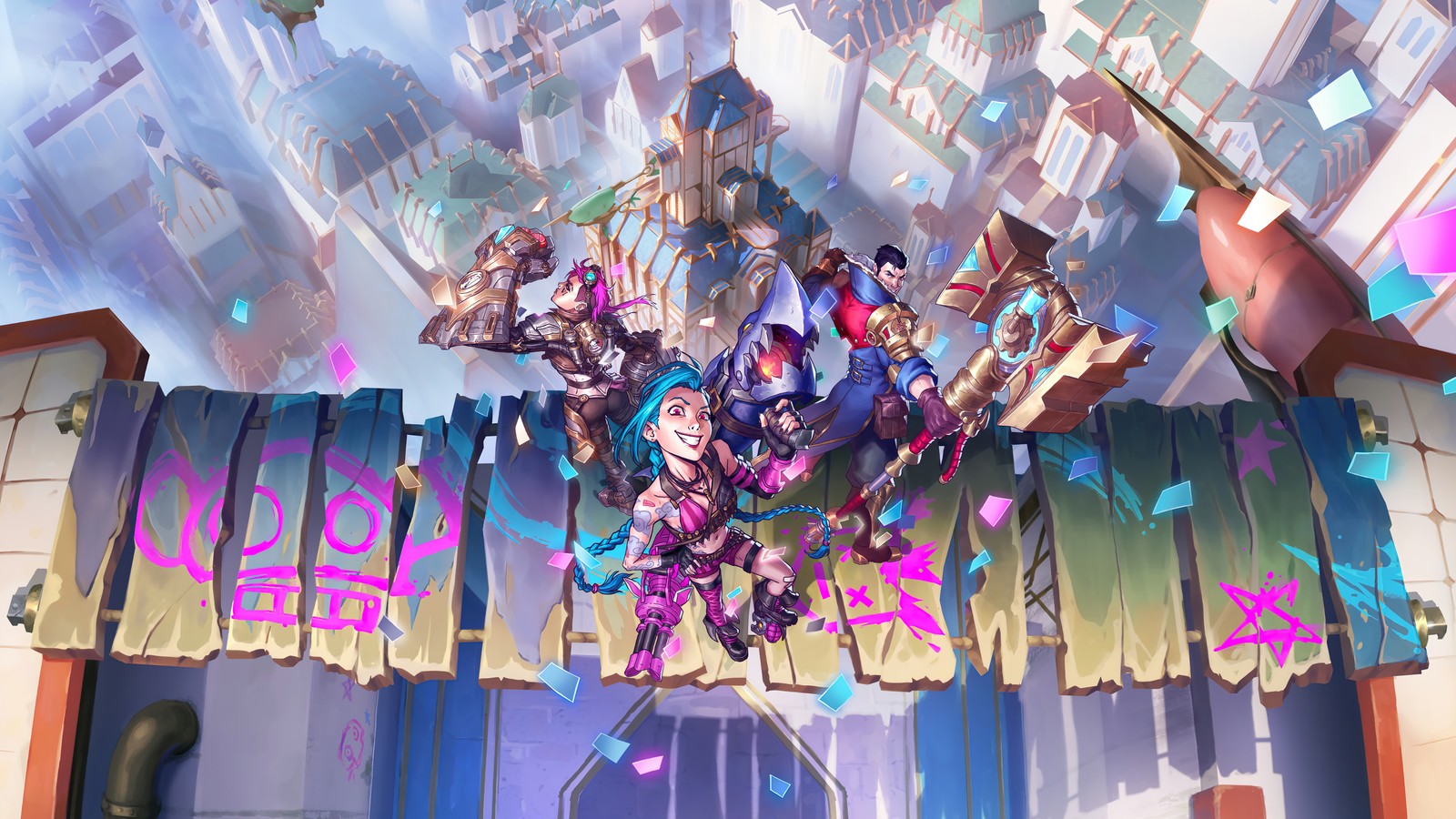 jinx, vi, jayce, lor, legends of runeterra wallpaper