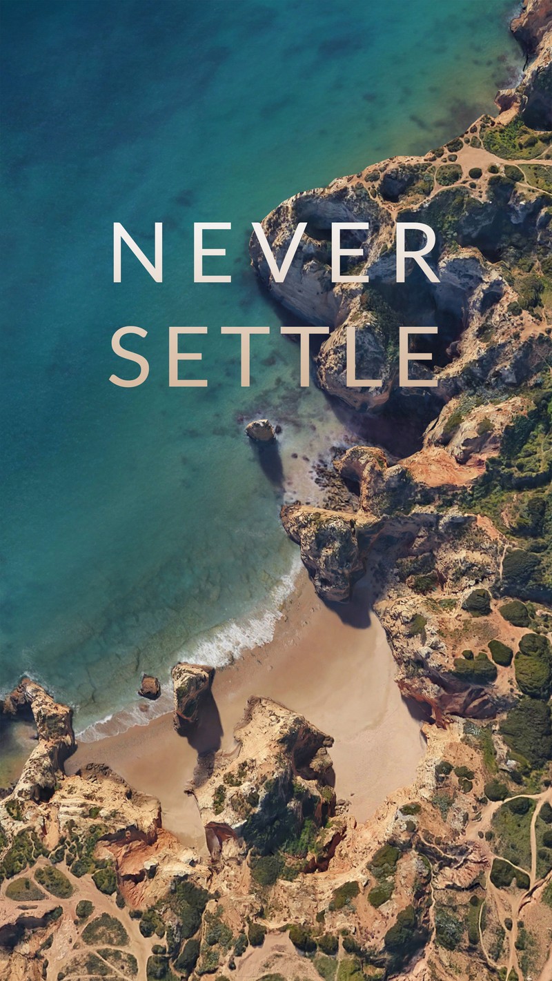 На картинке изображен пляж с цитатой (никогда, never settle, neversettle, oneplus, oneplus3)