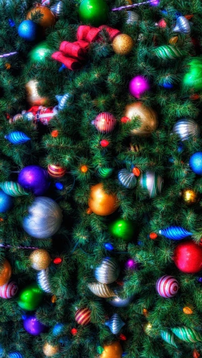 Colorful Christmas Tree Decorations with Ornaments and Foliage