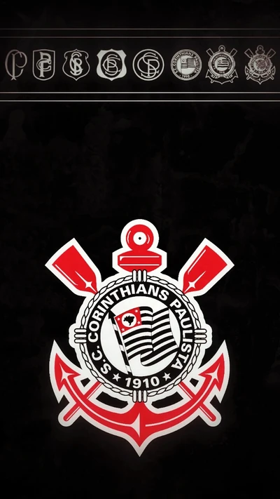 Logo de Corinthians con elementos náuticos y emblemas históricos