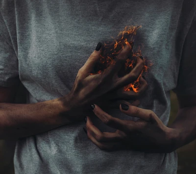 burning, fire, hand, heart, tshirt