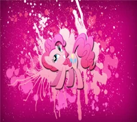 Pinkie Pie contra um fundo de respingo rosa vibrante