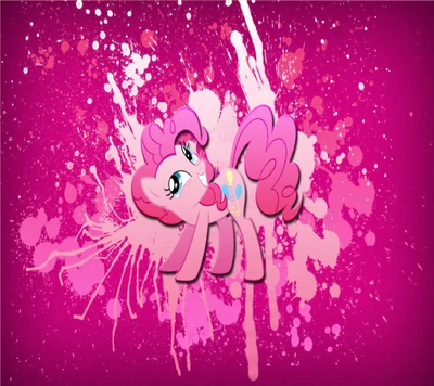 Pinkie Pie contra un fondo de salpicadura rosa vibrante