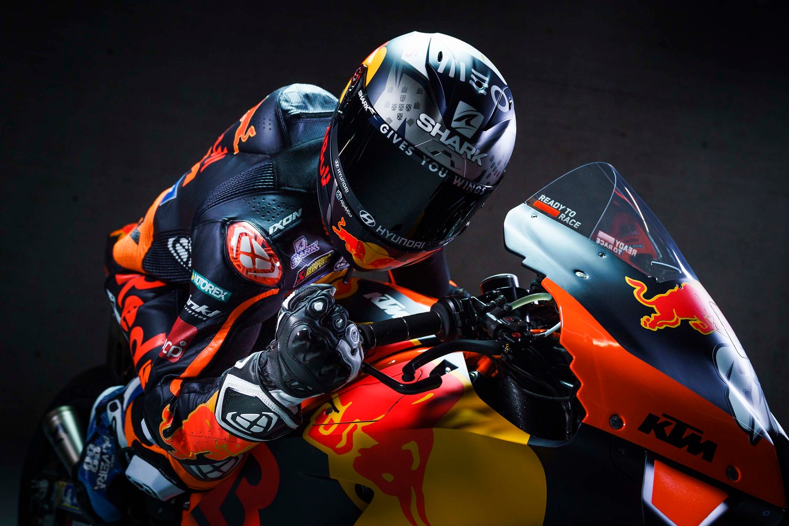 Скачать обои ktm rc16, байкер, мотоциклы motogp, ред булл рейсинг, red bull racing