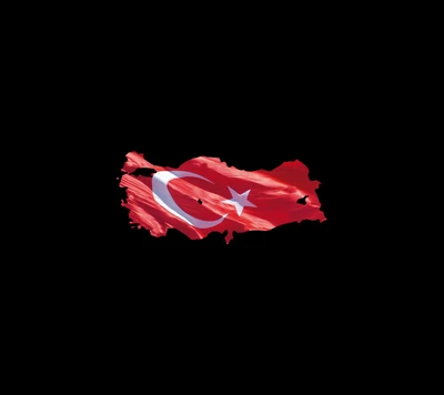 Turkish Flag Silhouette on Black Background