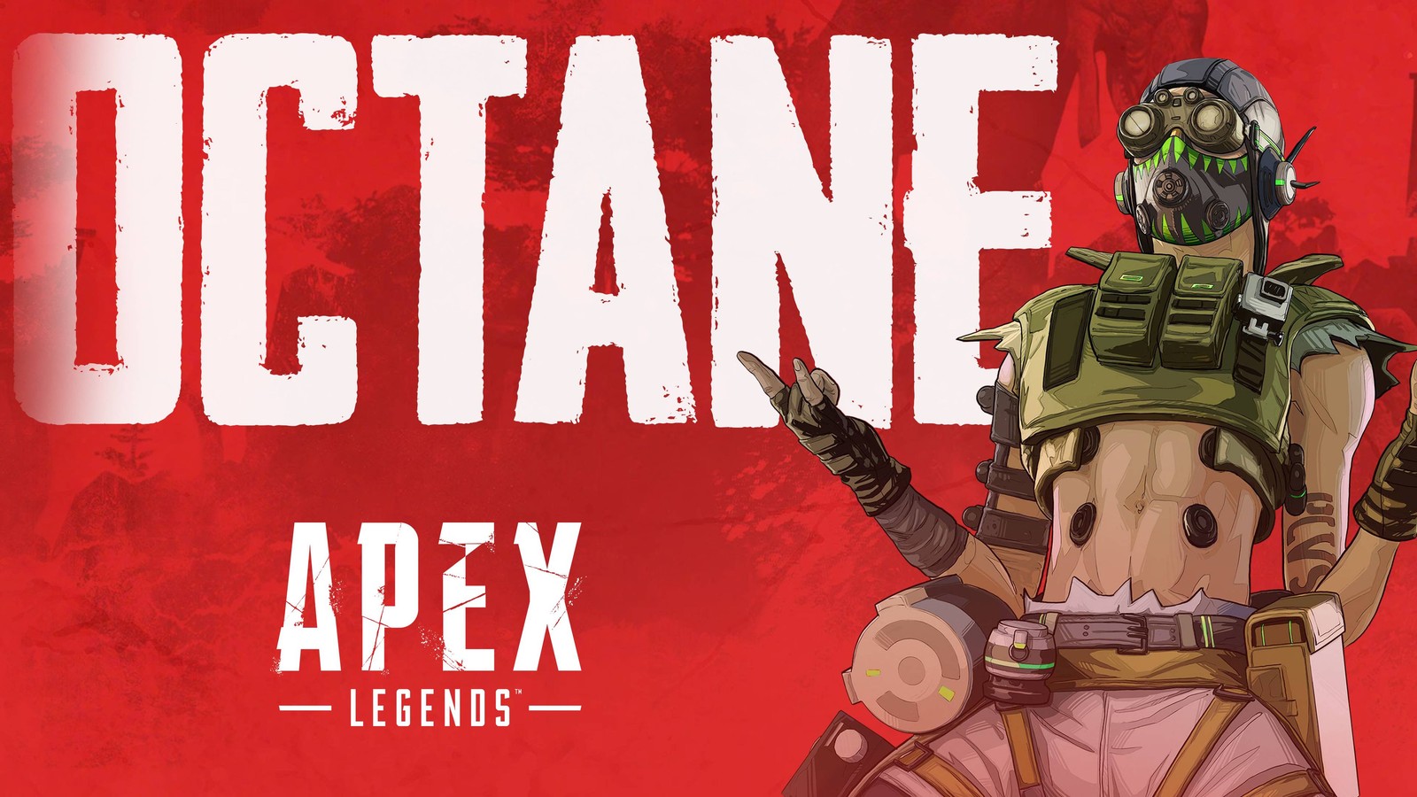 Un personaje en un fondo rojo con las palabras octane apexx (apex legends, videojuego, octano)