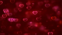 red hearts, bokeh, red background, blurred, digital art wallpaper