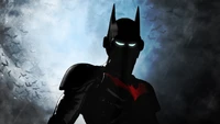 Batman en costume de chauve-souris contre un ciel sombre