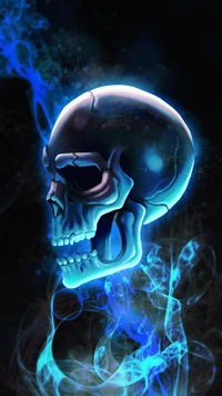 Electric Blue Skull Art in Dark Atmosphere