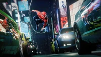 Spider-Man, der durch die neonbeleuchteten Straßen der Stadt schwingt