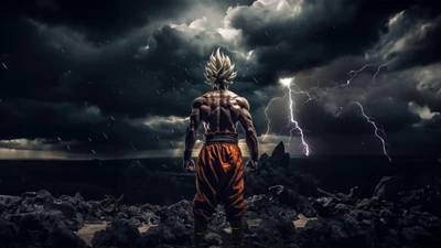 Super Saiyan Goku en medio de una tormenta: Una experiencia cinematográfica de anime