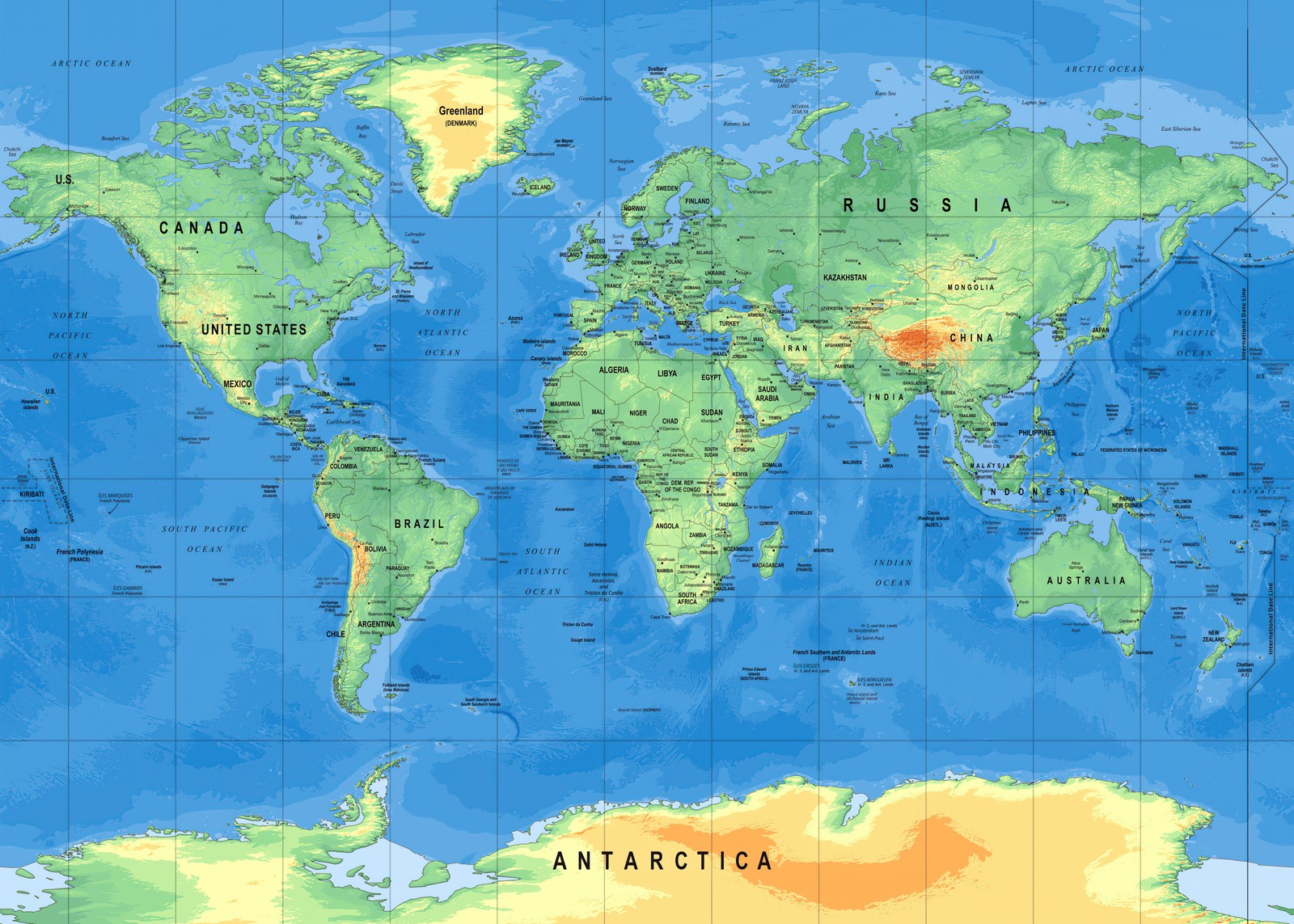 Un mapa del mundo con países y sus principales ríos (mapa mundial, atlas, geográfico, mundo, fondo de pantalla 4k)