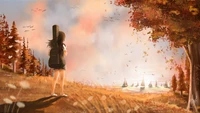 autumn, girl, alone, dream, surreal wallpaper