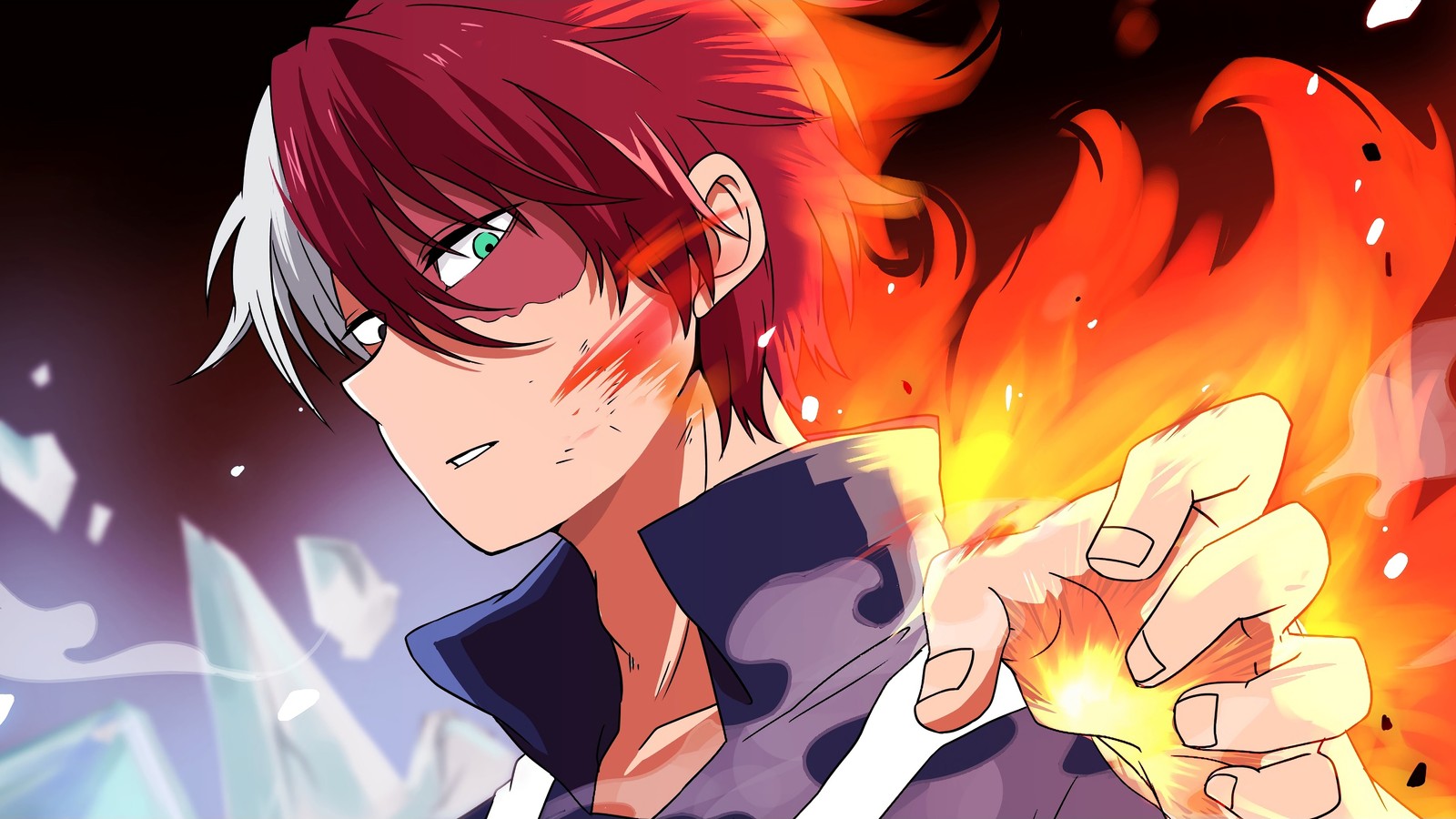 Lade shoto todoroki, flamme, feuer, boku no hero academia, my hero academia Hintergrund herunter