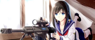 anime, manga, sniper rifle, gun, girls with guns