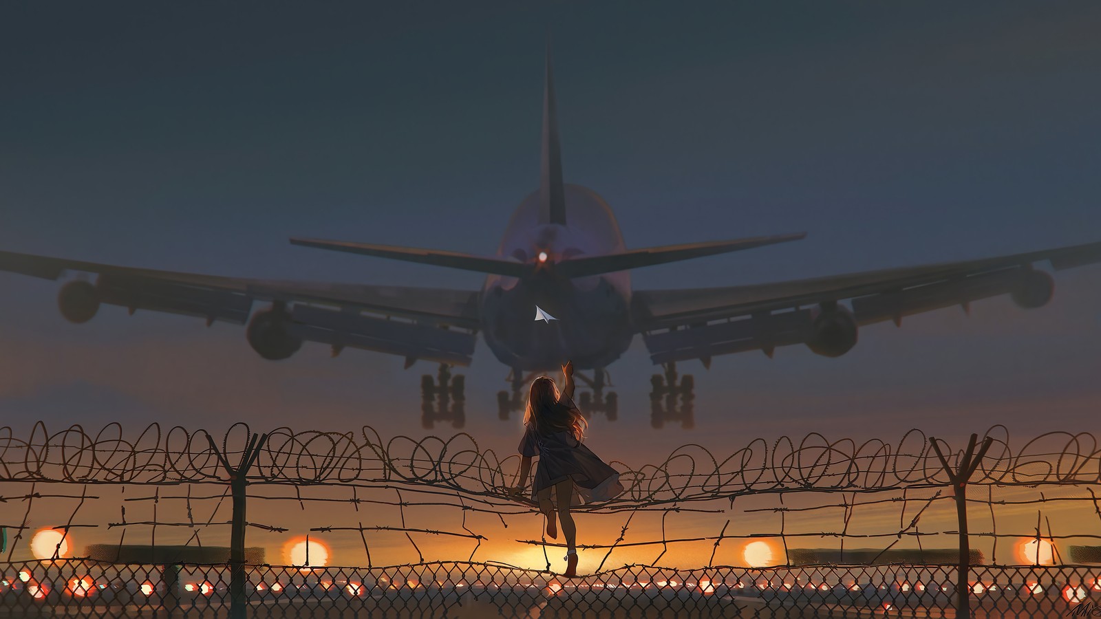 anime, anime girls, airplane Download Wallpaper