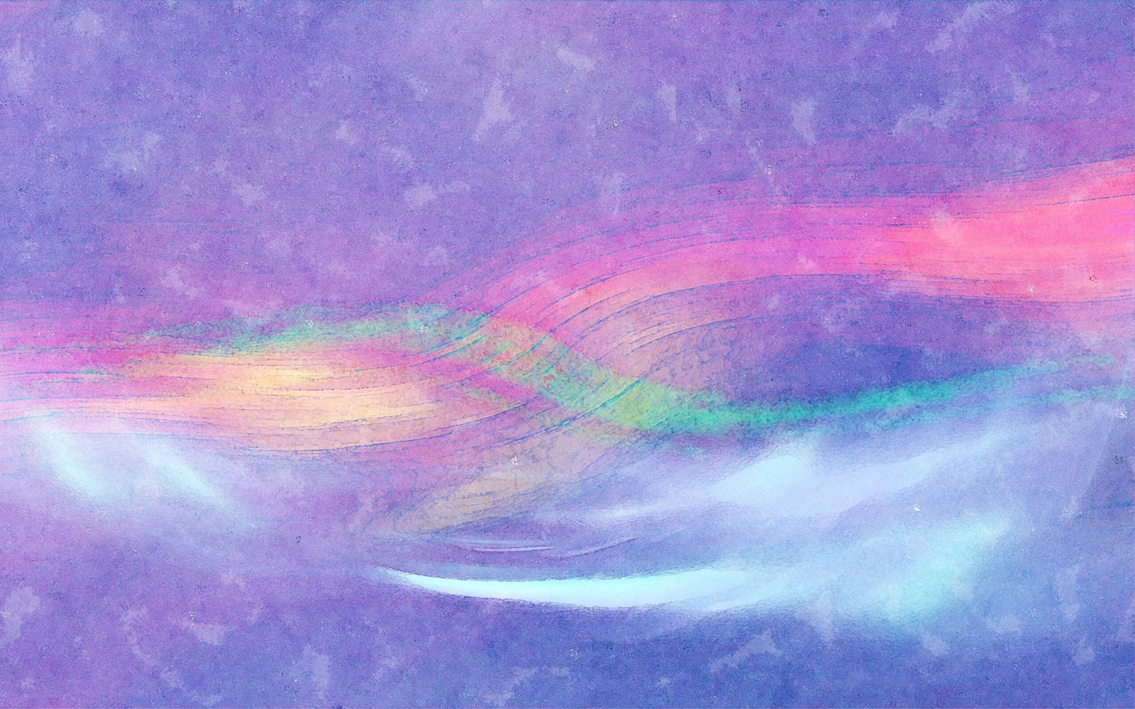 Painting of a rainbow colored feather flying through the air (purple, pink, violet, atmosphere, watercolor paint)