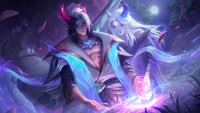 Aphelios: The Twin Spirits of Night - Spirit Blossom Skin Splash Art