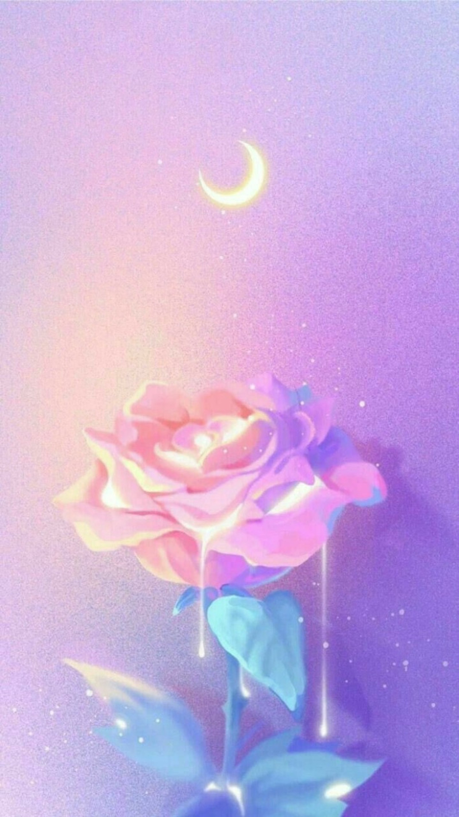 There is a rose that is sitting on a table (art, blue, drawings, moon, pastels)