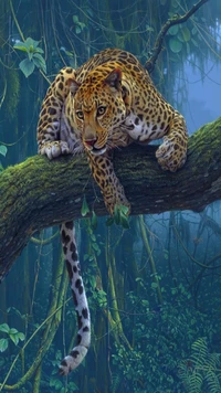 enojado, animal, selva, leopardo, leopardo en un árbol