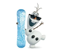 Boneco de neve alegre com snowboard em um país das maravilhas de inverno