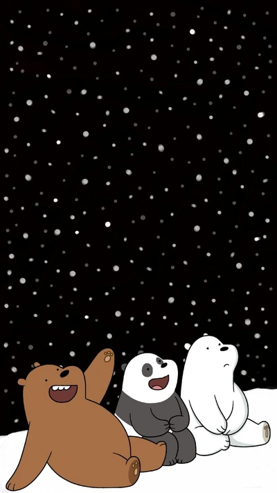 ursos, feliz, neve, we bare bears, inverno