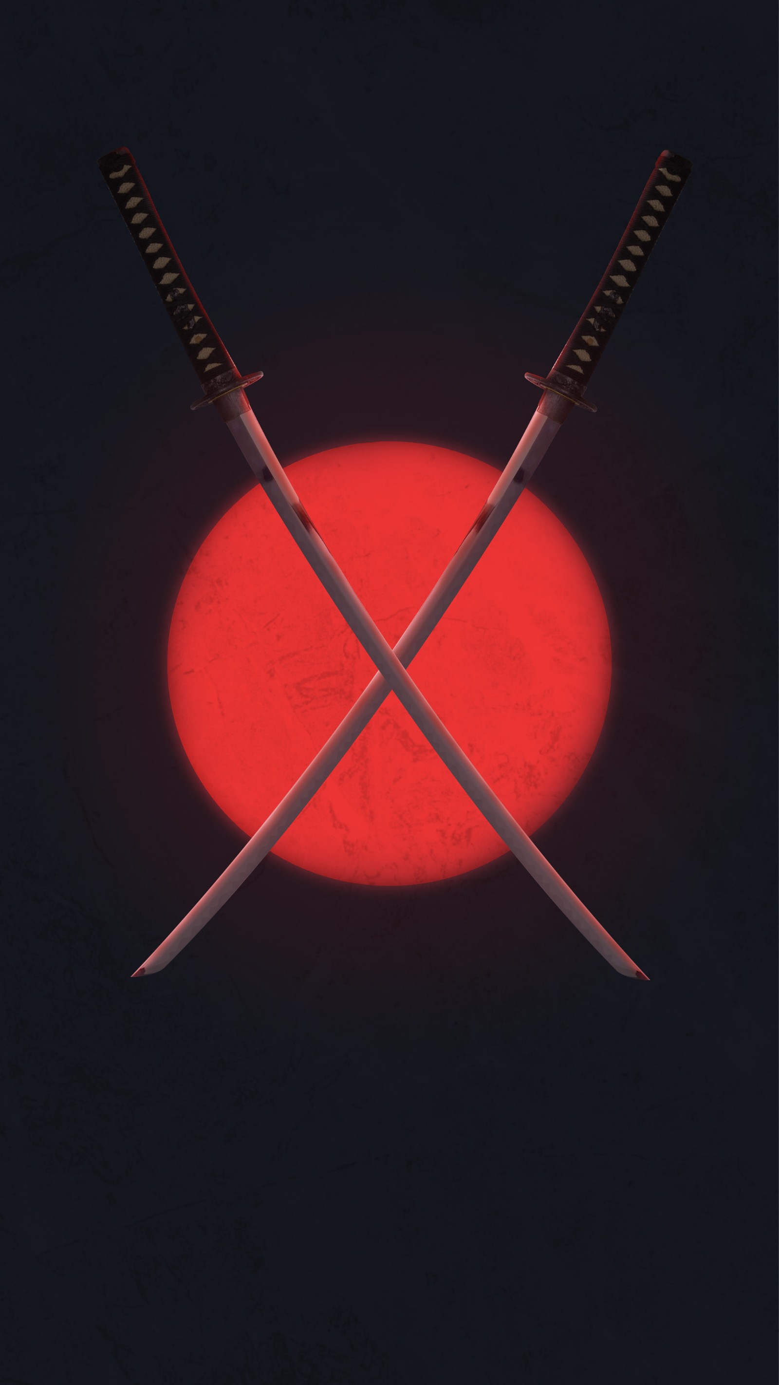 There are two swords that are standing in front of a red sun (samurai, samurai swords, black wallpaper, blade, dark)