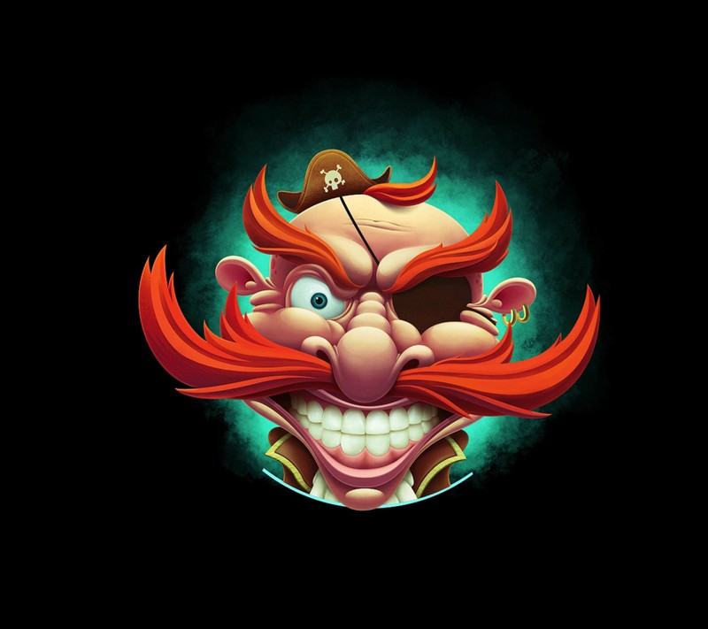 A close up of a cartoon character with a red beard (buccaneer, ore, smile)