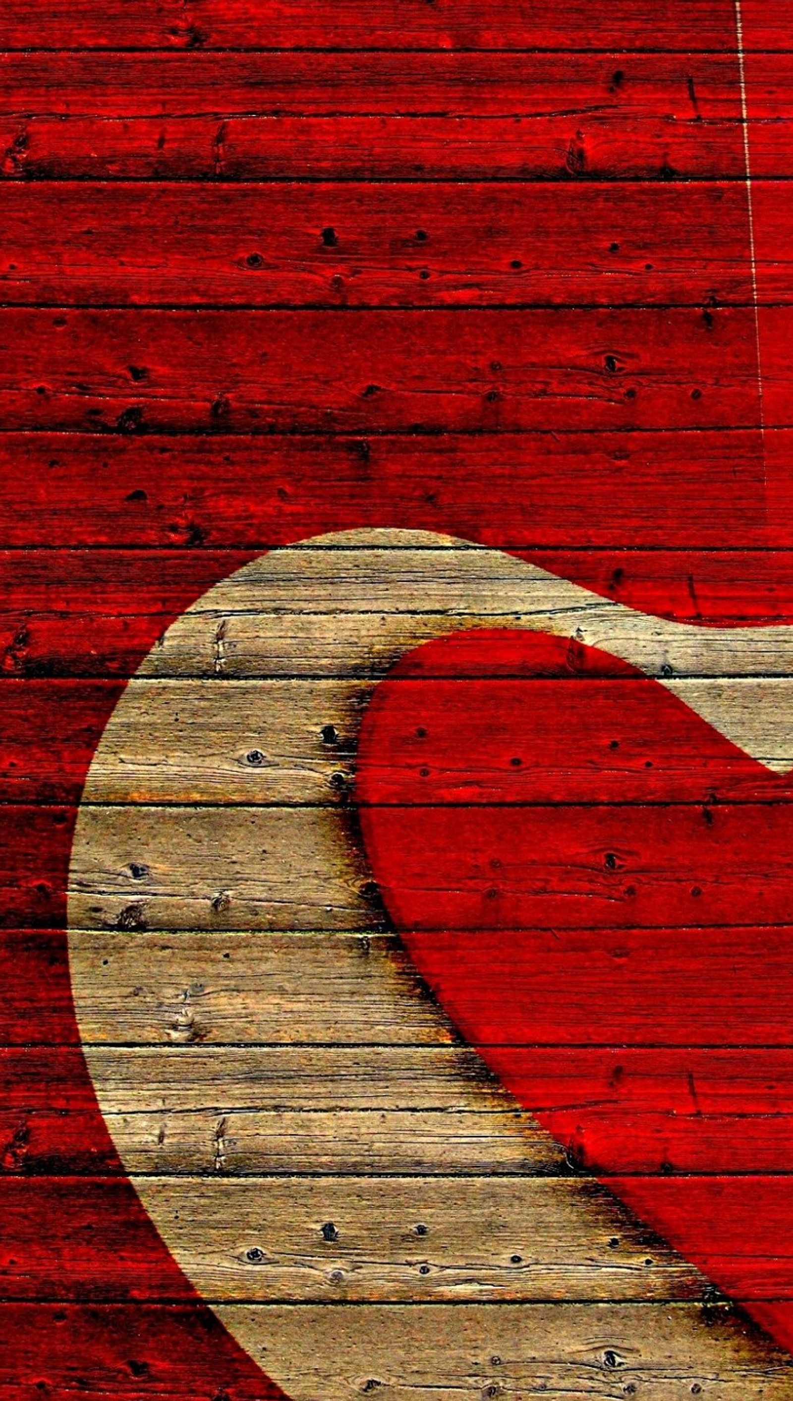 A close up of a heart painted on a wooden wall (half, heart, love, red)