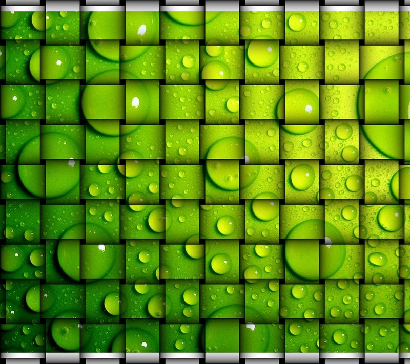 A close up of a green tiled wall with water droplets (farooqi, irfan)