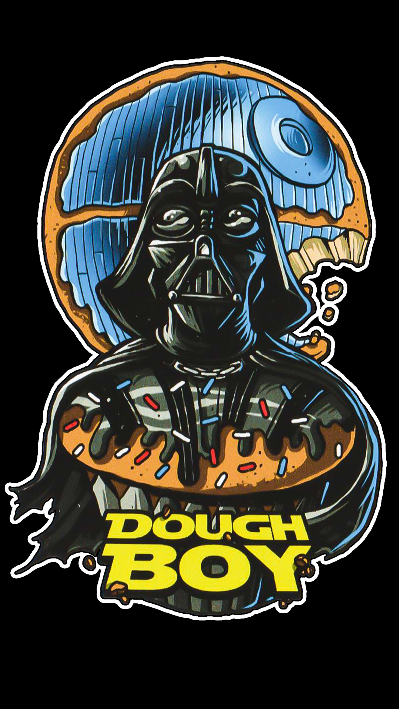 A close up of a darth vader with a pizza on it (darth, star, vader, wars)