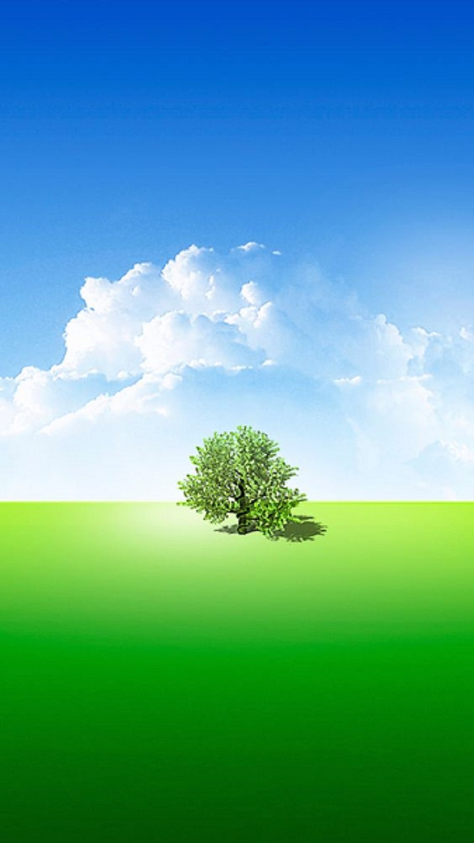 There is a lone tree in a green field with a blue sky (nature, tree)