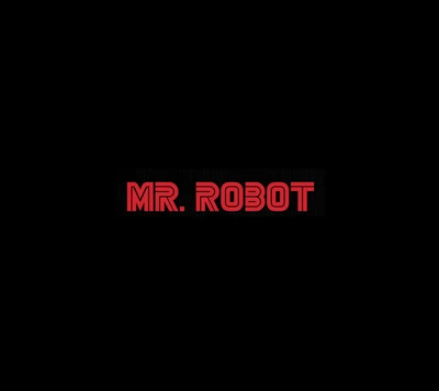 Tarjeta de título de Mr. Robot en letras rojas en negrita