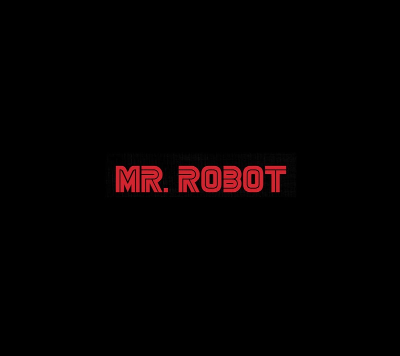 Крупный план красного знака "мистер робот" на черном фоне (мр робот, mr robot, рами малек, rami malek)