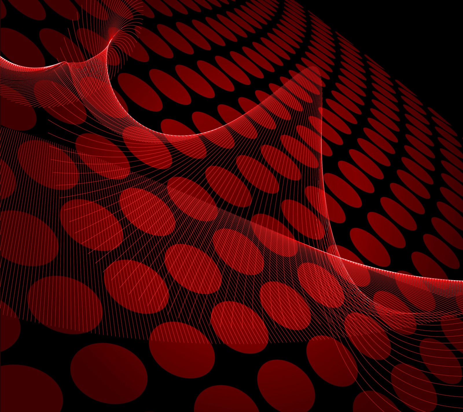 Abstract red and black background with circles and waves (abstract, circle, dot, line)