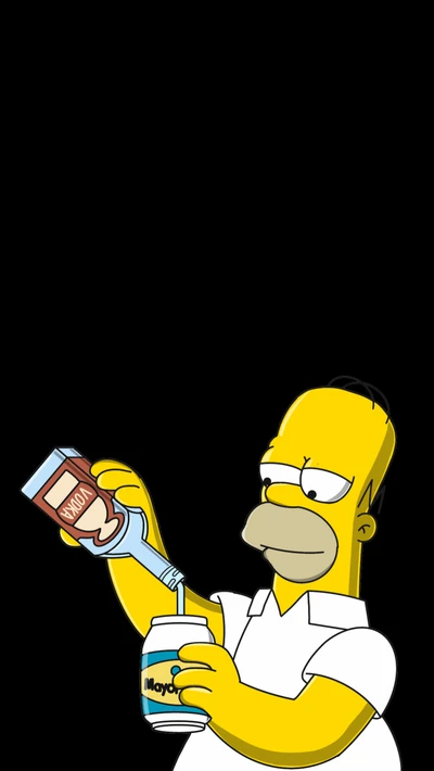 Homer Simpson mezclando mayonesa y jarabe de chocolate