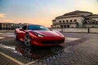 Ferrari 458: Um deslumbrante carro esportivo ao pôr do sol